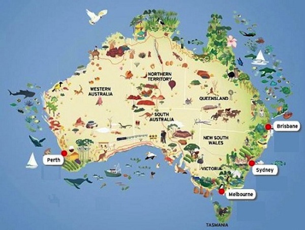 Carte du monde Australie • Voyages - Cartes